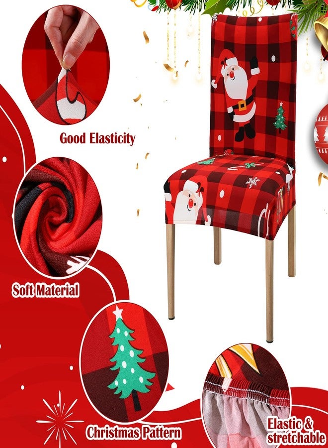 ماكاري مجموعة أغطية كراسي عيد الميلاد من ماكاري، قابلة للتمدد ومطبوعة، أغطية واقية للكراسي قابلة للغسل، بنقشة مربعات الجاموس باللونين الأحمر والأسود، زينة لحفلات عيد الميلاد، أغطية طعام قابلة للإزالة (4 قطع) - Image 4