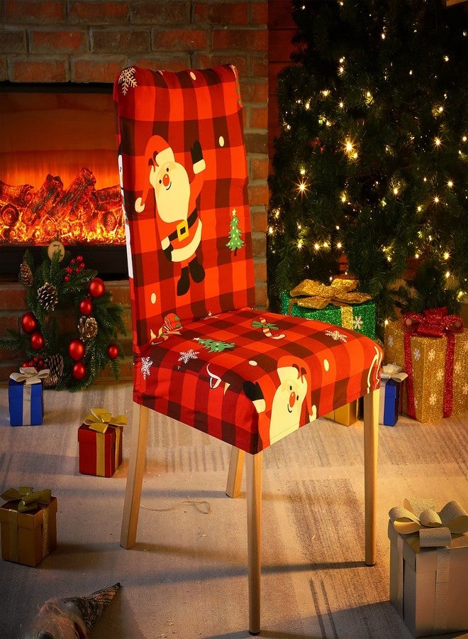 ماكاري مجموعة أغطية كراسي عيد الميلاد من ماكاري، قابلة للتمدد ومطبوعة، أغطية واقية للكراسي قابلة للغسل، بنقشة مربعات الجاموس باللونين الأحمر والأسود، زينة لحفلات عيد الميلاد، أغطية طعام قابلة للإزالة (4 قطع) - Image 5