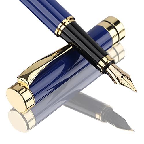 Tiankool Luxury Fountain Pen,Fine Nib, Exquisite Pen Gift Set for Men&Women-Includes 10 Ink Cartridges&Ink Converter- Nice Pens - Blue - Image 1