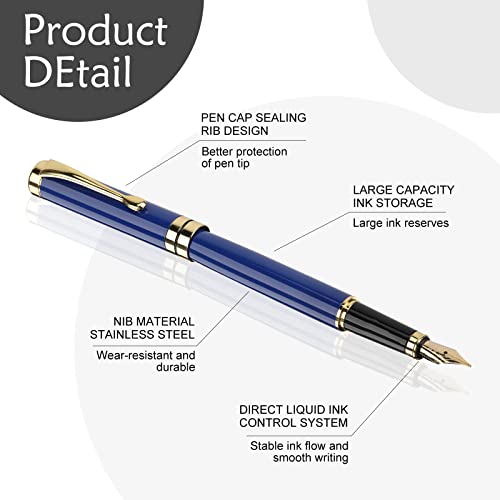Tiankool Luxury Fountain Pen,Fine Nib, Exquisite Pen Gift Set for Men&Women-Includes 10 Ink Cartridges&Ink Converter- Nice Pens - Blue - Image 2