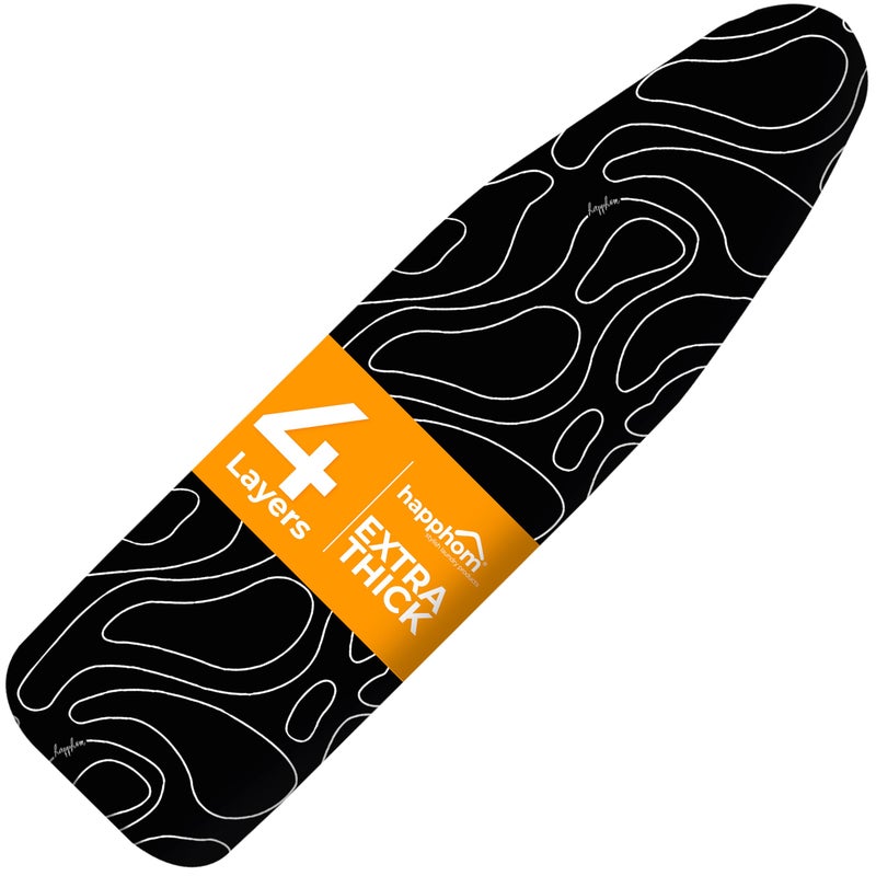 happhom Ironing Board Cover and Pad Extra Thick Heavy Duty Padded Multiple Layers, Silver Coated Ironing Board Cover, Non Stick Scorch and Stain Resistant Standard Size 15x54 with Elasticized Edges (Black) - Image 1