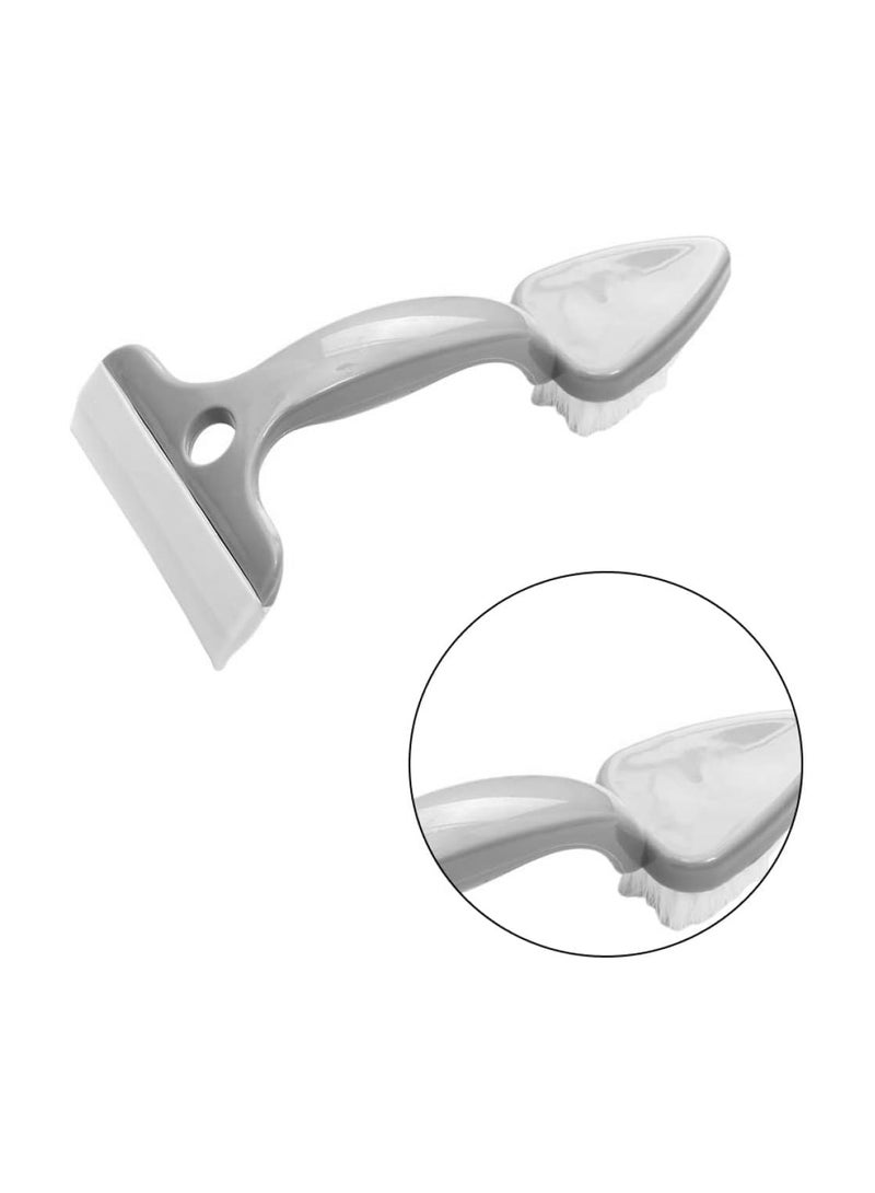 فرشاة تنظيف مزدوجة الرأس لبلاط المطبخ والحمام و الزجاج، فرشاة مع مكشطة للزجاج والبلاط متعددة الاستخدامات، فرشاة براس مثلثة للاماكن الضيقة و الزوايا الصعبة (1, رمادى) - Image 2