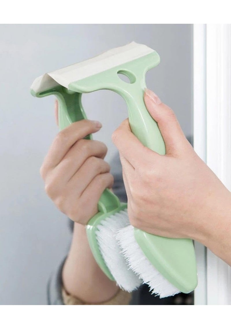 فرشاة تنظيف مزدوجة الرأس لبلاط المطبخ والحمام و الزجاج، فرشاة مع مكشطة للزجاج والبلاط متعددة الاستخدامات، فرشاة براس مثلثة للاماكن الضيقة و الزوايا الصعبة (1, رمادى) - Image 3