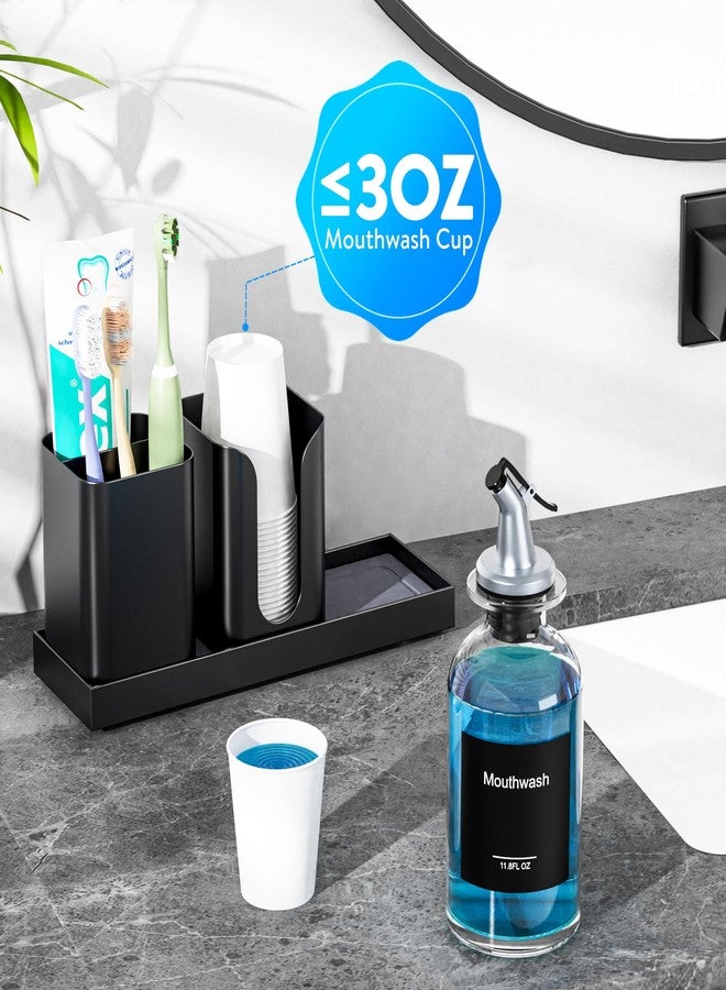 Moforoco Glass Mouthwash Dispenser with Toothbrush Holders, 11.8Oz Mouth Wash Bottle Container with Cup Holder, Funnel, Labels, and Drying Stone Tray, Bathroom Decor Accessories Set, Black - Image 4