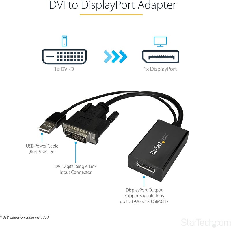 Star Tech .com DVI to DisplayPort Adapter with USB Power - DVI-D to DP Video Adapter - DVI to Display - Image 2