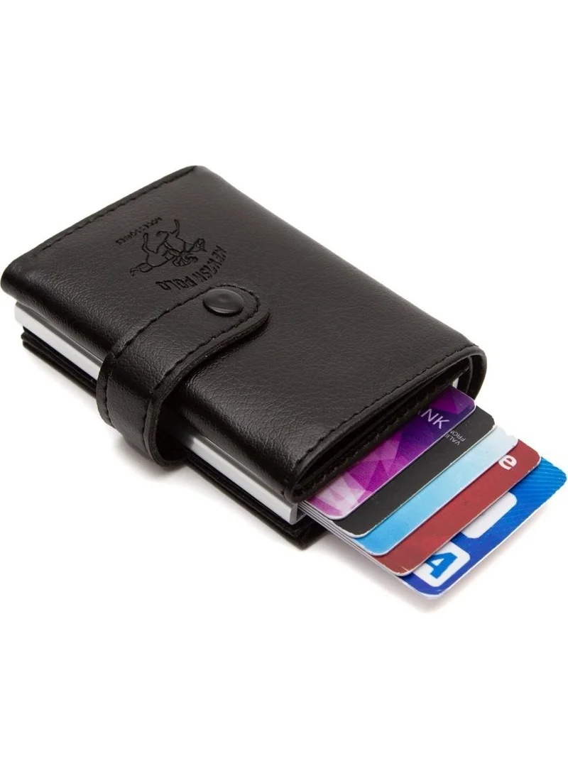 Newish Polo Black Placket Automatic Mechanism Card Holder Wallet