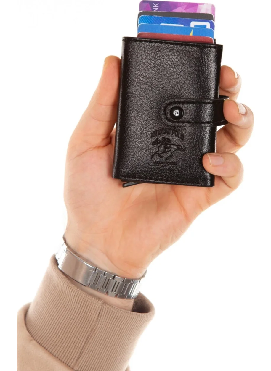 Newish Polo Black Placket Automatic Mechanism Card Holder Wallet