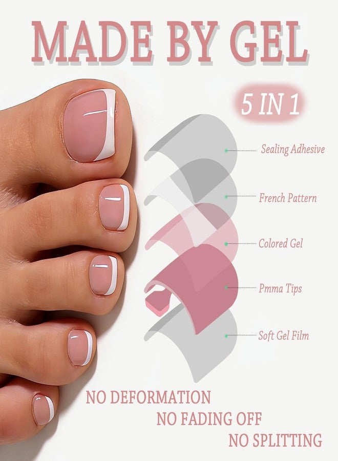 HerMia Summer Beach Women Press On Toe Nails, French Berry Pink Fake Toenails for Matching Slippers, 150pcs Square Pre-Designed Soft Gel Thick Toe Nail Tips for Ladies Holiday Beach Trip - Image 5