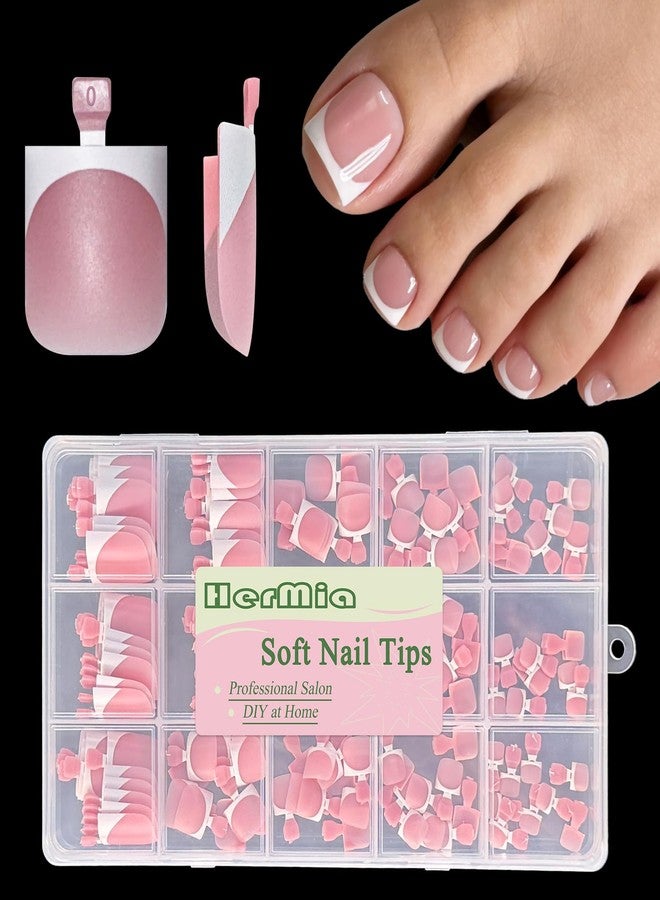 HerMia Summer Beach Women Press On Toe Nails, French Berry Pink Fake Toenails for Matching Slippers, 150pcs Square Pre-Designed Soft Gel Thick Toe Nail Tips for Ladies Holiday Beach Trip - Image 1