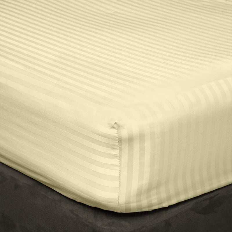 BALAJI EXPORT Super Soft All Around Elastic Fitted Bedsheet with Pillow Cover 100 Cotton 400 TC 12 Deep Pocket Fitted Bedsheets 3 Piece SetIvory StripeQueen Size - Image 1