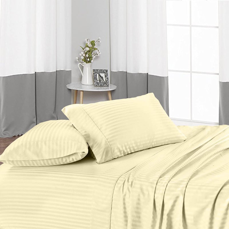 BALAJI EXPORT Super Soft All Around Elastic Fitted Bedsheet with Pillow Cover 100 Cotton 400 TC 12 Deep Pocket Fitted Bedsheets 3 Piece SetIvory StripeQueen Size - Image 3