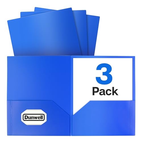 Dunwell Plastic Folders with Pockets (Blue, 3 Pack), 2 Pocket Poly Folders for School, Home or Office, Durable Acid-Free Poly, Includes Removable Adhesive Labels - Image 1