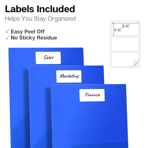 Dunwell Plastic Folders with Pockets (Blue, 3 Pack), 2 Pocket Poly Folders for School, Home or Office, Durable Acid-Free Poly, Includes Removable Adhesive Labels - Image 4