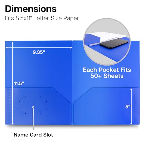 Dunwell Plastic Folders with Pockets (Blue, 3 Pack), 2 Pocket Poly Folders for School, Home or Office, Durable Acid-Free Poly, Includes Removable Adhesive Labels - Image 3