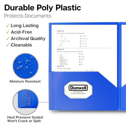 Dunwell Plastic Folders with Pockets (Blue, 3 Pack), 2 Pocket Poly Folders for School, Home or Office, Durable Acid-Free Poly, Includes Removable Adhesive Labels - Image 2