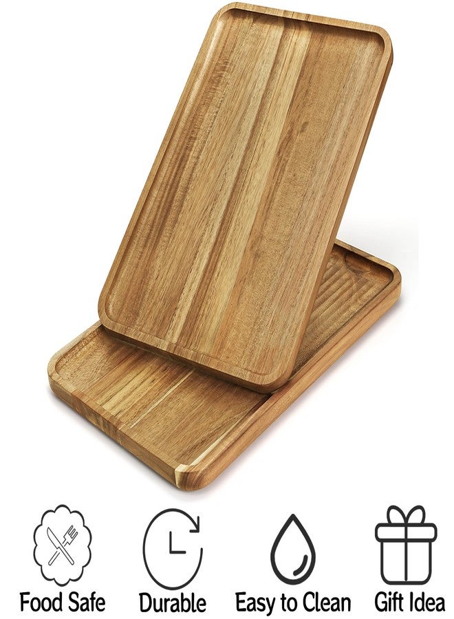YOUEON Set of 2 Acacia Wood Serving Tray with Raised Edge, 14.2 x 9.5 Inch Rectangular Serving Tray, Appetizer Cheese Plate, Sandwich Dessert Trays, Wood Plates for Food, Coffee, Fruit, Cookie - Image 4