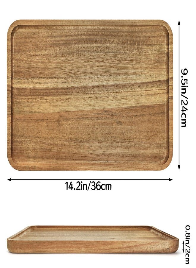 YOUEON Set of 2 Acacia Wood Serving Tray with Raised Edge, 14.2 x 9.5 Inch Rectangular Serving Tray, Appetizer Cheese Plate, Sandwich Dessert Trays, Wood Plates for Food, Coffee, Fruit, Cookie - Image 2