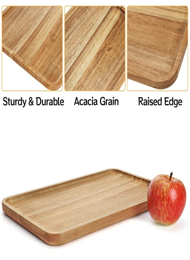 YOUEON Set of 2 Acacia Wood Serving Tray with Raised Edge, 14.2 x 9.5 Inch Rectangular Serving Tray, Appetizer Cheese Plate, Sandwich Dessert Trays, Wood Plates for Food, Coffee, Fruit, Cookie - Image 3