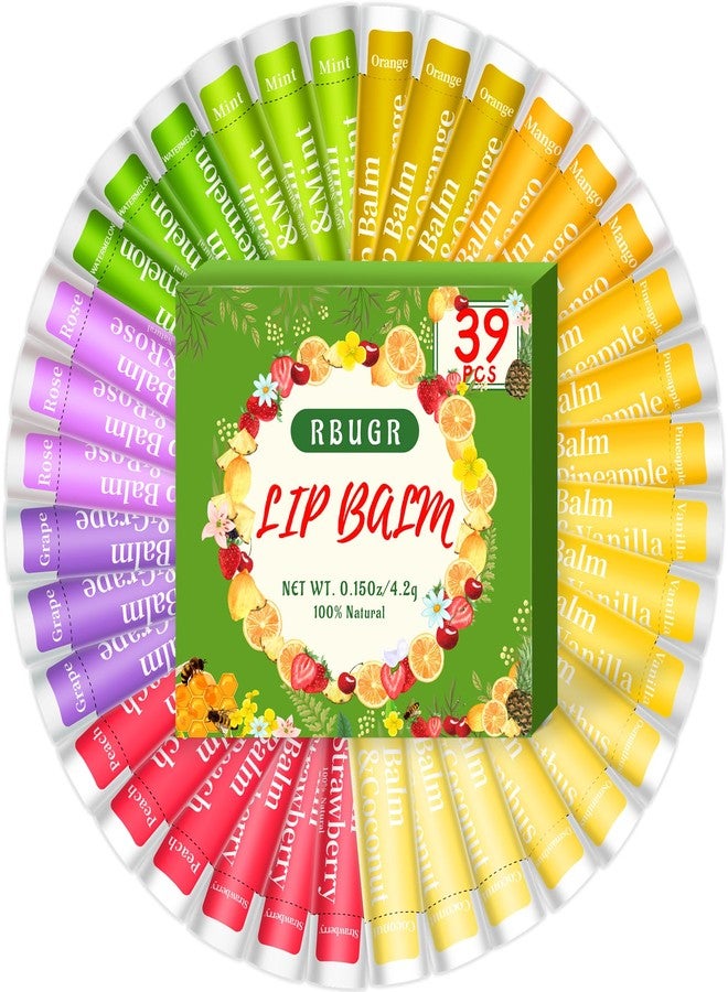 RBUGR 39 Pack of Lip Balm, 12 Flavored Lip Balm in Bulk Natural Lip Balm Set, Beeswax Moisturising & Soothing Lip Balms Bulk Gifts for Women Stocking Stuffers Party Favors(4.2g/0.15oz) - Image 1
