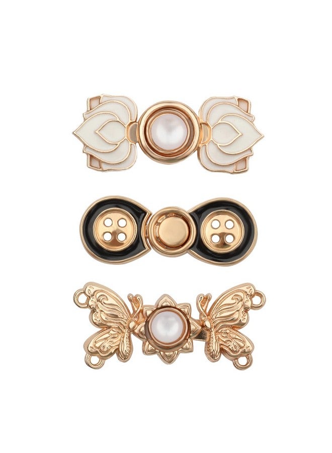 KINBOM 3 Sets Waist Tightener Clip Metal Adjustable Waist Buckle For Women Pearl Floral Sewing Jean Buttons Pins Stylish Waist Adjuster Clips For Dresses Pants Jeans Sleeves (3 Styles) - Image 1
