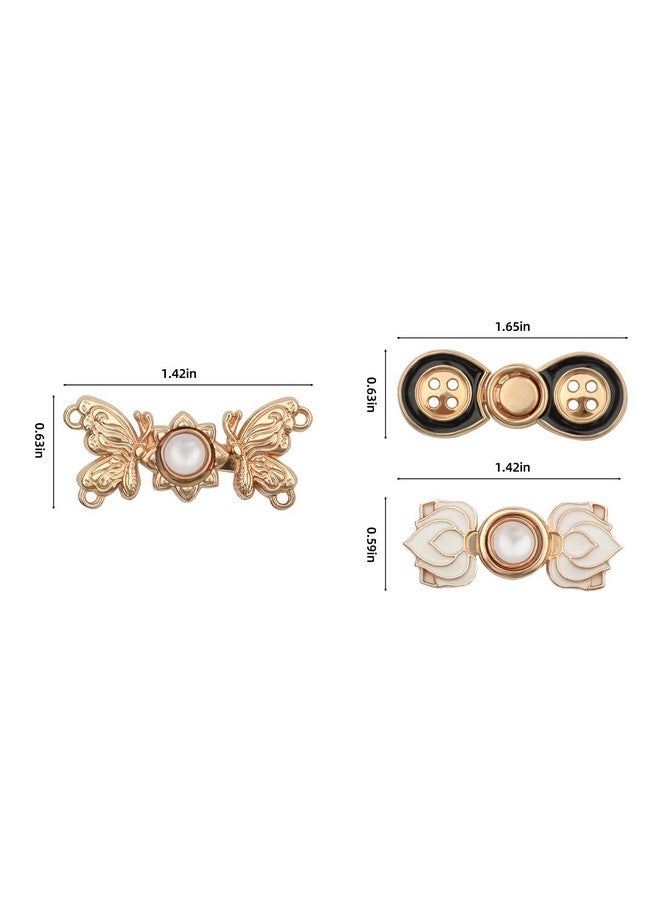 KINBOM 3 Sets Waist Tightener Clip Metal Adjustable Waist Buckle For Women Pearl Floral Sewing Jean Buttons Pins Stylish Waist Adjuster Clips For Dresses Pants Jeans Sleeves (3 Styles) - Image 2