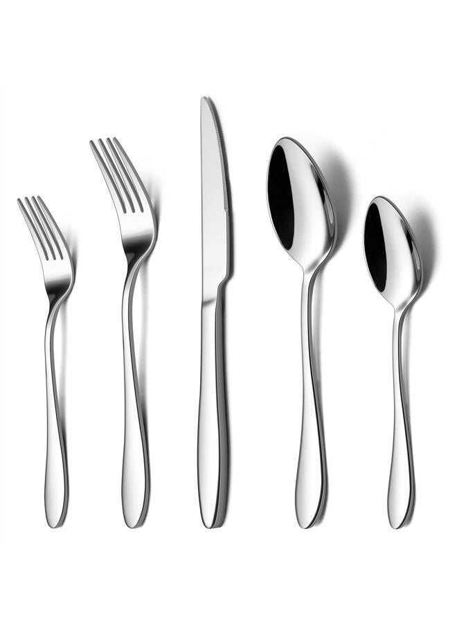 LIANYU 60 Piece Silverware Flatware Set for 12, Stainless Steel Home Kitchen Hotel Restaurant Cutlery Set, Eating Utensils, Mirror Finished, Dishwasher Safe - Image 1