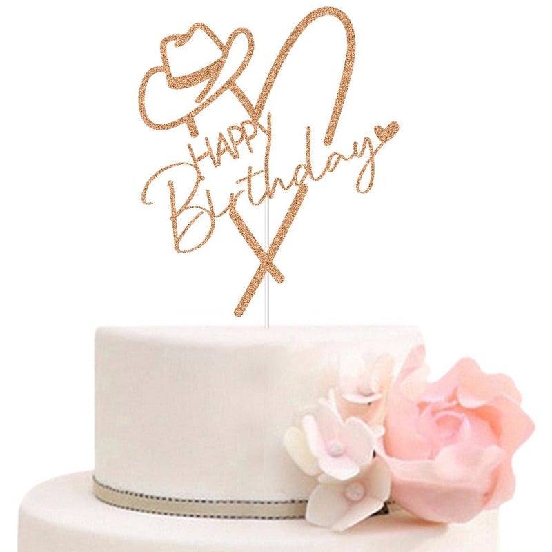 ZLPDS Cowgirl Happy Birthday Cake Topper Mexican Western Birthday Cake Decor Fiesta Theme Girls Bday Party Decorations Rose Gold Glitter - Image 2