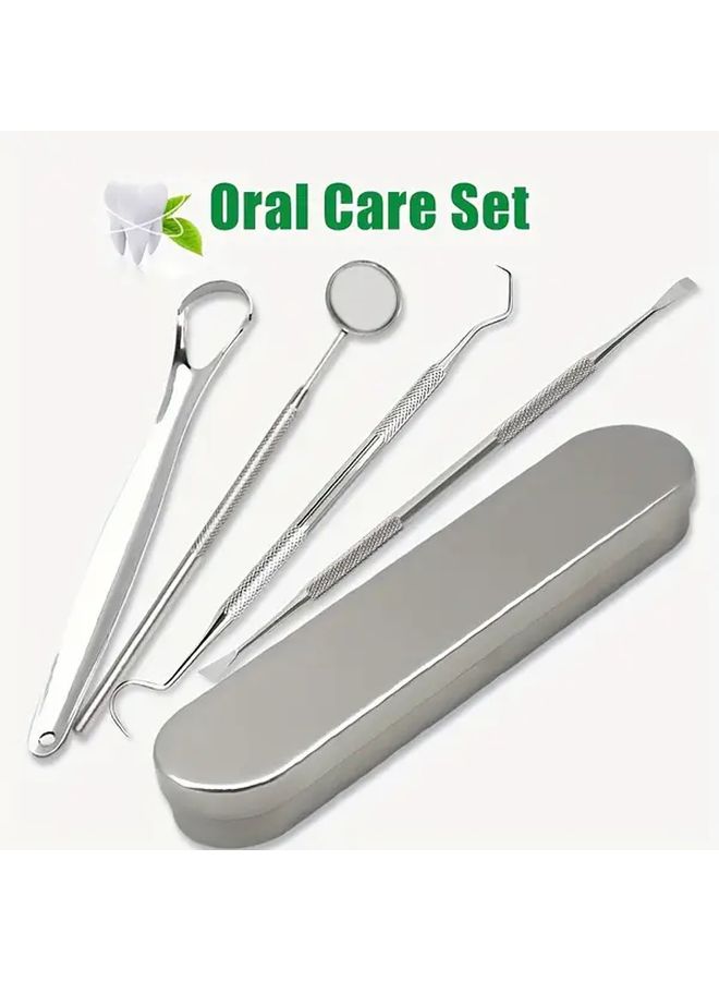 4pcs Stainless Steel Portable Toothpick Set With Teeth Cleaning Tools And Storage Box - Image 2