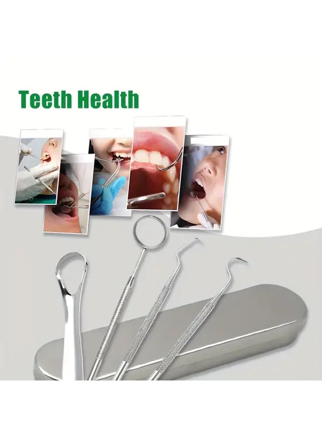 4pcs Stainless Steel Portable Toothpick Set With Teeth Cleaning Tools And Storage Box - Image 4