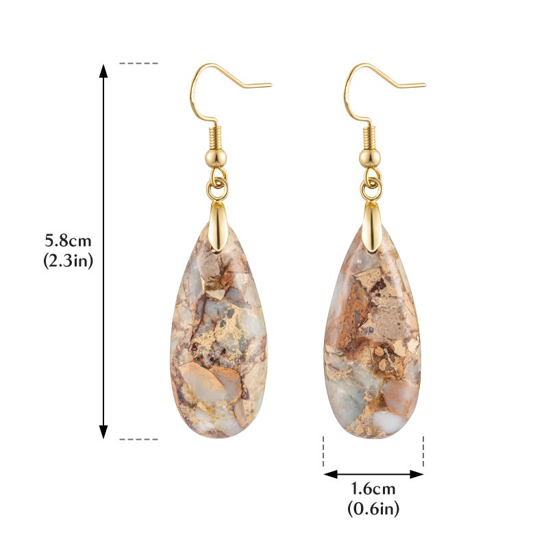 HAISWET Brown Stone Drop Earrings for Women Teardrop Created Imperial Jasper Dangle Drop Earrings - Image 4