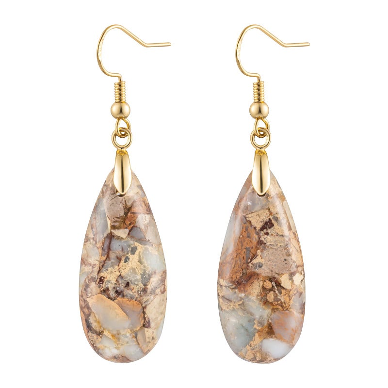 HAISWET Brown Stone Drop Earrings for Women Teardrop Created Imperial Jasper Dangle Drop Earrings - Image 1