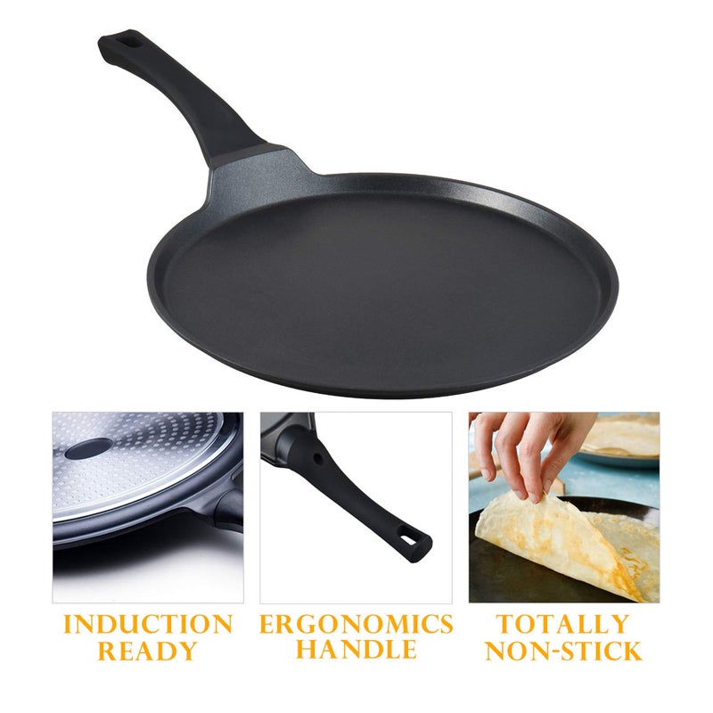 S·KITCHN Crepe Pan Nonstick Dosa Pan, Tawa Pan for Roti Indian, Non-Stick Pancake Griddle Compatible with Induction Cooktop, Comal for Tortillas, Griddle for Stove Top - 12.5 IN - Image 2