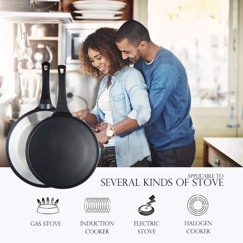 S·KITCHN Crepe Pan Nonstick Dosa Pan, Tawa Pan for Roti Indian, Non-Stick Pancake Griddle Compatible with Induction Cooktop, Comal for Tortillas, Griddle for Stove Top - 12.5 IN - Image 4
