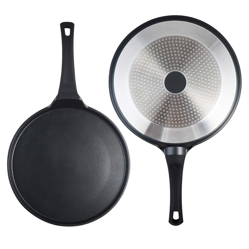 S·KITCHN Crepe Pan Nonstick Dosa Pan, Tawa Pan for Roti Indian, Non-Stick Pancake Griddle Compatible with Induction Cooktop, Comal for Tortillas, Griddle for Stove Top - 12.5 IN - Image 3