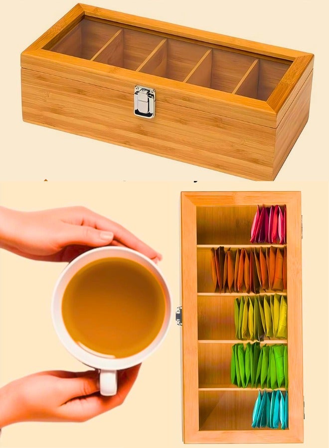 Chase Up Tea Bag Organizer - Tea Storage Chest Case Wooden Tea Bag - Storage Box with Transparent Lid for any Restaurant, Office, Home - Wooden Color - Image 3