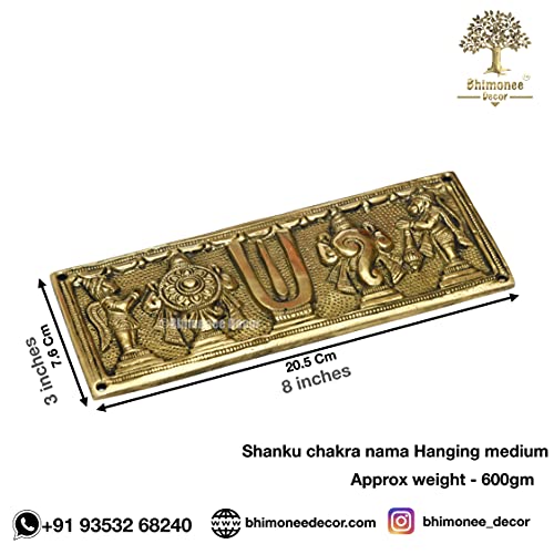 Bhimonee Decor by Modern Gift Centre | Pure Brass Shanku Chakra Hanging Wallplate with Garuda and Hanuman | 8 x 3 Inches | 600gm Weight | Spiritual Wall Decor for Home, Temple, Office - Image 2