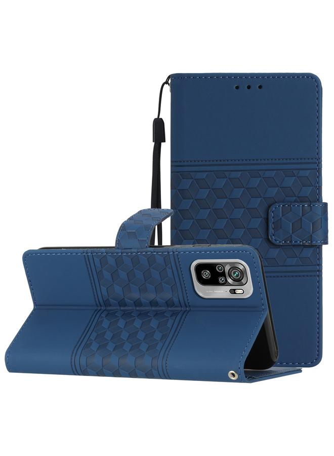 The Bros Case For Xiaomi Redmi Note 10 / Note 10S Diamond Embossed Skin Feel Leather Phone Case with Lanyard