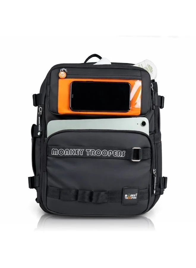 Monkey Troopers Black Black Walky Biker Backpack 15 Liter with Padded Laptop Compartment Magnetic Tank Mount for Hiking Riding Motorcycling  | Best Price UAE