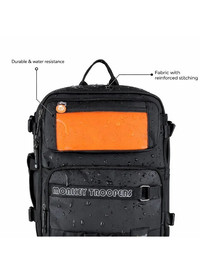 Monkey Troopers Black Black Walky Biker Backpack 15 Liter with Padded Laptop Compartment Magnetic Tank Mount for Hiking Riding Motorcycling  | Best Price UAE