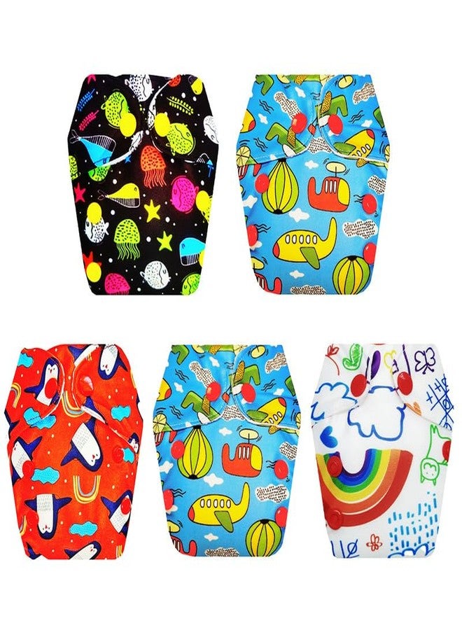Dumbledo Premium Newborn Cloth Diaper with Integrated Insert (Pack of 5) | Dry Feel and Comfortable | 6-Layer Absorbent Pad | Adjustable Snaps | Ideal for Toddlers | 0 - 4 Months | Unisex Baby - Image 1
