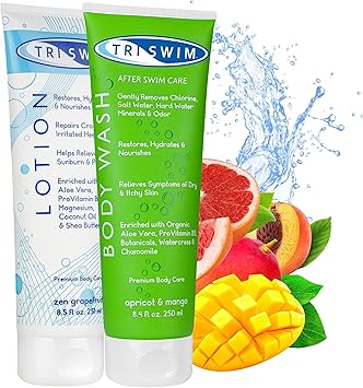 TRISWIM Chlorine Removal Body Care Bundle for Swimmers After Swim Body Wash and Body Lotion Shower Gel For Swimmers Body Moisturiser For Dry Skin AntiChlorine Skin Treatment Vegan 2x250ml - Image 1