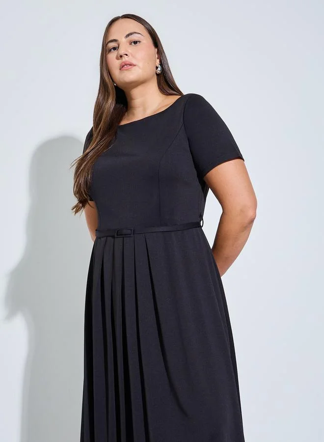 ستايلي Plus Size Black Belted A-Line Maxi Dress