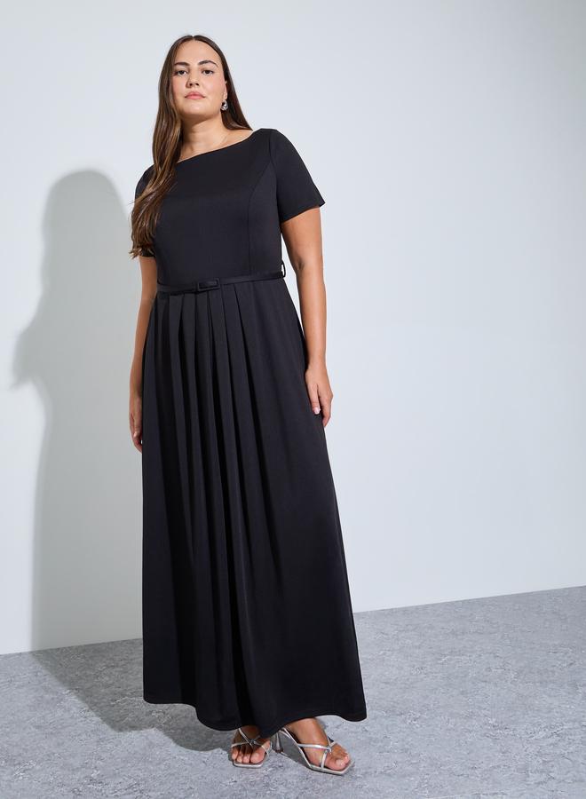 Styli Plus Size Black Belted A-Line Maxi Dress - Image 1