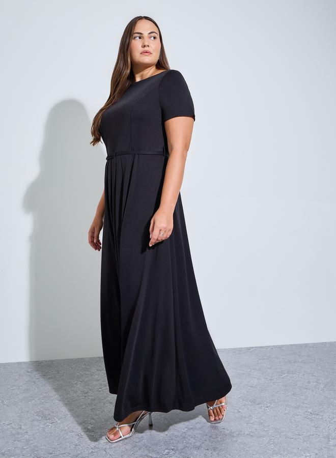 Styli Plus Size Black Belted A-Line Maxi Dress - Image 3