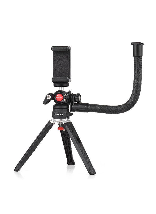 Kingjoy - KINGJOY Mini Tripod Stand Desktop Tripod Stand 2kg/4.4lbs Load Capacity 2 Levels Height Adjustable 1/4in Screw - Image 1