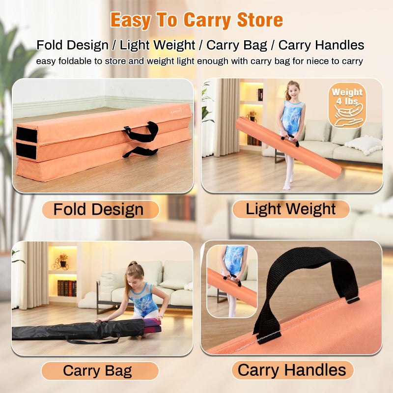 MARFULA 6 FT / 8 FT / 9 FT Folding Gymnastics Beam Foam Balance Floor Beam - Extra Firm - Suede Cover - Anti Slip Bottom with Carry Bag for Kids/Adults Home Use - Image 5