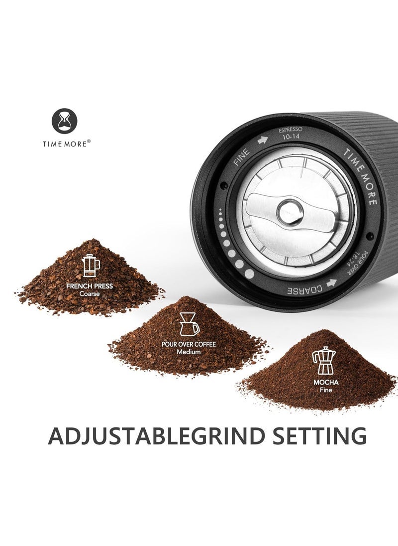 تايم مور مطحنة القهوة اليدوية  Chestnut C2S من الفولاذ المقاوم للصدأ S2C مطحنة القهوة المخروطية، سعة 25 جرام مطحنة حبوب القهوة اليدوية، إعداد طاحونة قابل للتعديل، وضع محمل مزدوج (أسود)  - Image 3