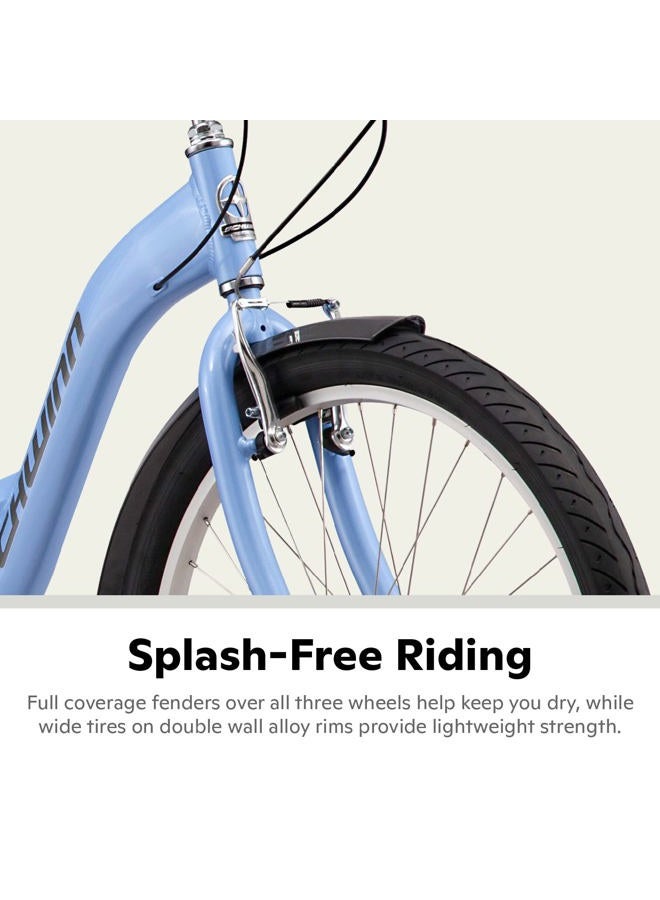 SCHWINN دراجة ثلاثية للبالغين من مريديان، دراجة 26 بوصة للنساء والرجال، دراجة ثلاثية للبالغين 7 سرعات، إطار منخفض للعبور، مقعد سبرينجر كروزر، وضعية ركوب مستقيمة، دراجة مع سلة، دراجة ثلاثية للبالغين - Image 4