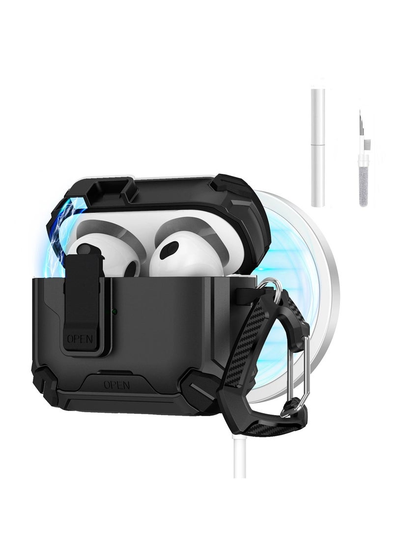 Airpods 1/2 Case Cover for Women Men with Cleaning Kit, Automatic Security Locking Case for Airpods 1/2 Black - Image 1