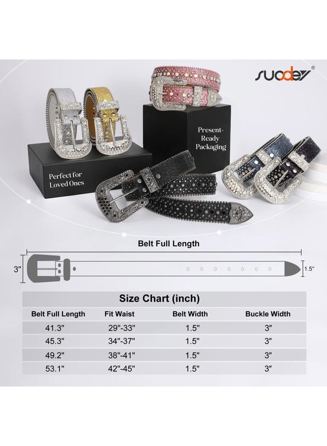 Suosdey Rhinestone Belt for Men Women Western Cowboy Cowgirl Bling Studded Leather Belt for Jeans Pants, 01-black, S: fits waist 28"-33" - Image 5